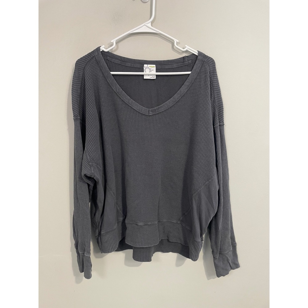 Offline by‎ Aerie Gray Waffle Knit V-Neck Sweatshirt Size Medium Loungewear